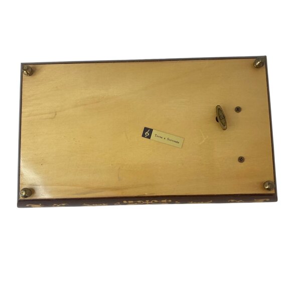 Vintage Wooden Inlaid Music Jewelry Box Ornate Floral Design Red Velvet MCM - Picture 6 of 12